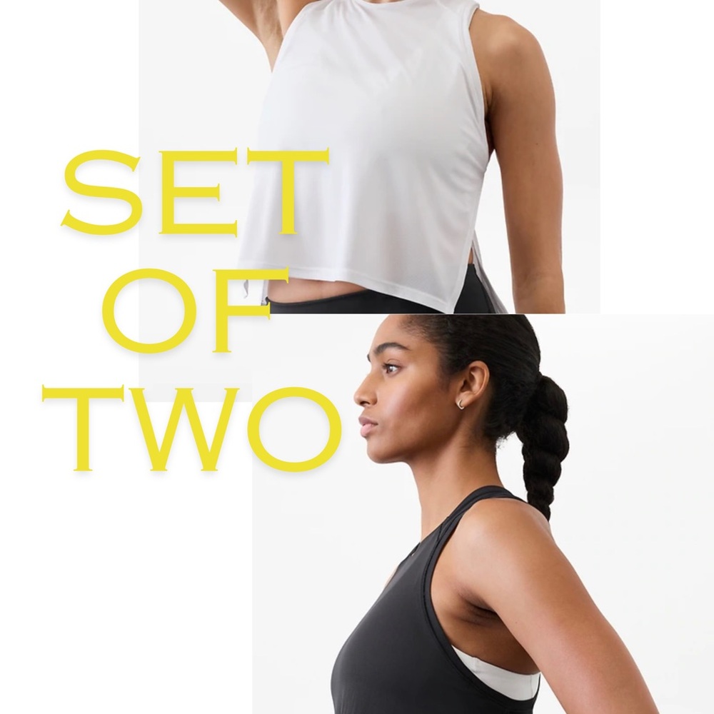 TWO Athleta Grid Knit Tanks: White & Black